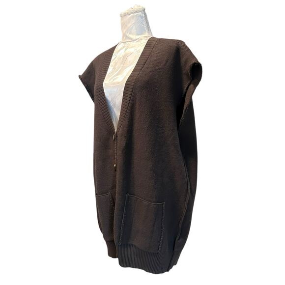 Free People Oakleigh Vest Womens Sz Large Charcoal Gray V Neck Raw Hem Oversize - Picture 16 of 16